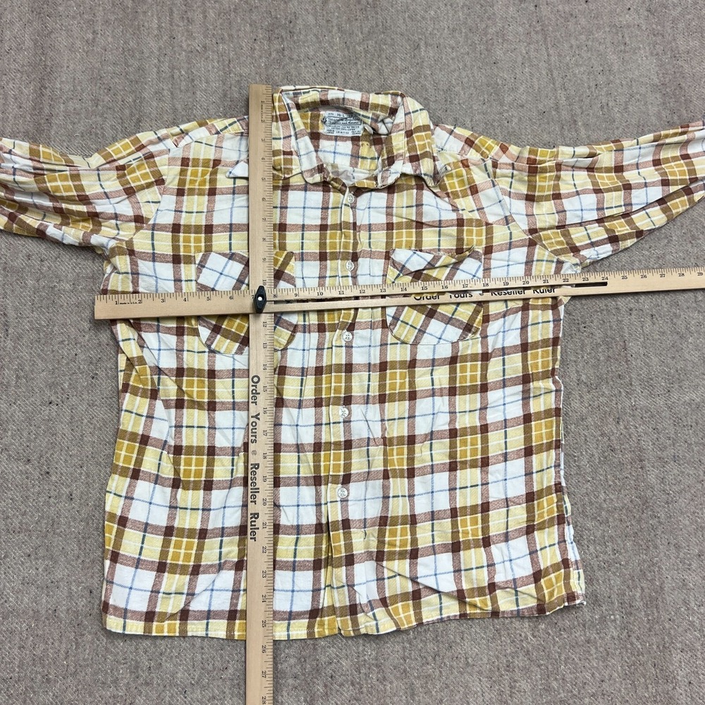 Vintage Sear Flannel Shirt Mens Large Yellow 1970s Long Sleeve - Picture 6 of 9